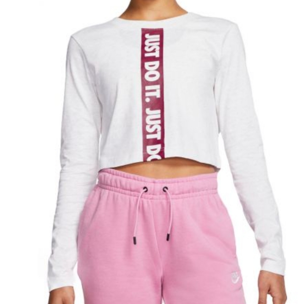 Nike White Long Sleeve Crop Tee